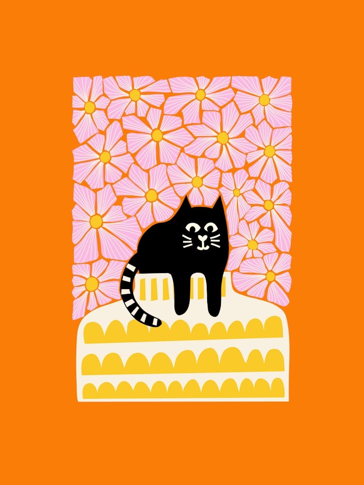 The Cat In The Vase of Mosaic Flowers