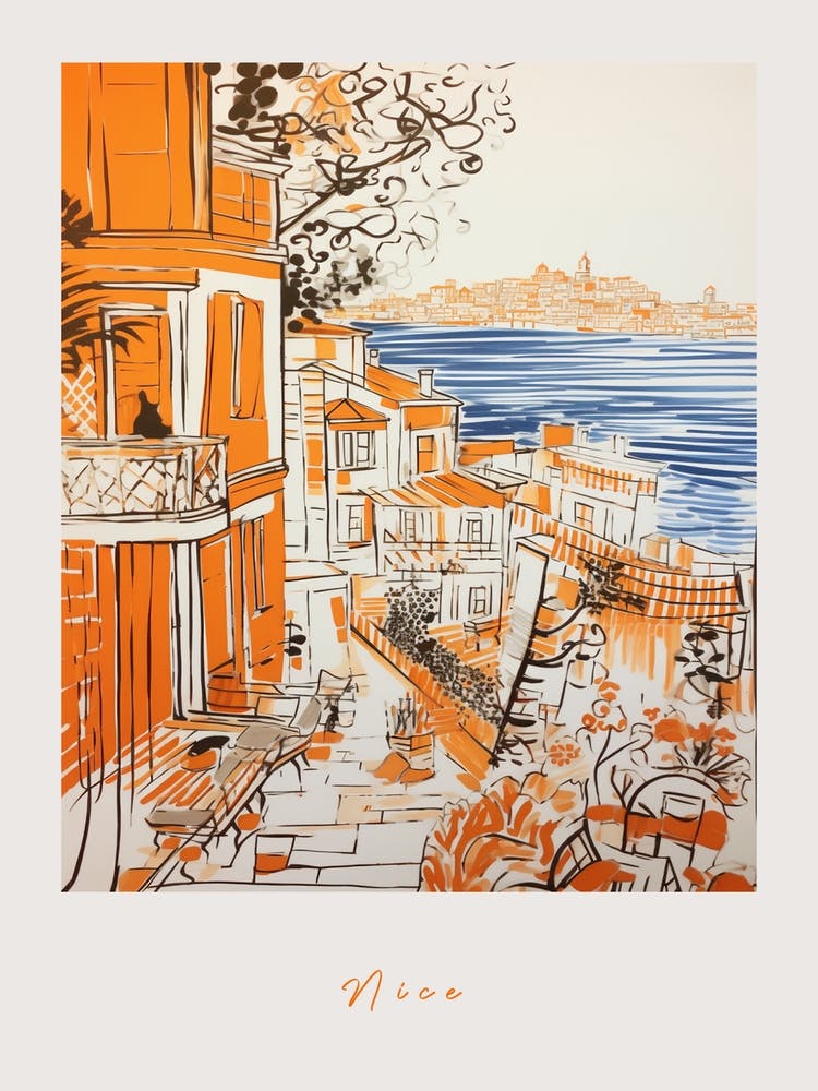 Nice France Orange Drawing Poster