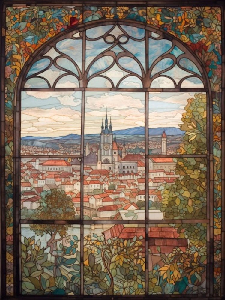 A Window View Of Prague In The Style Of Art Nouveau 1