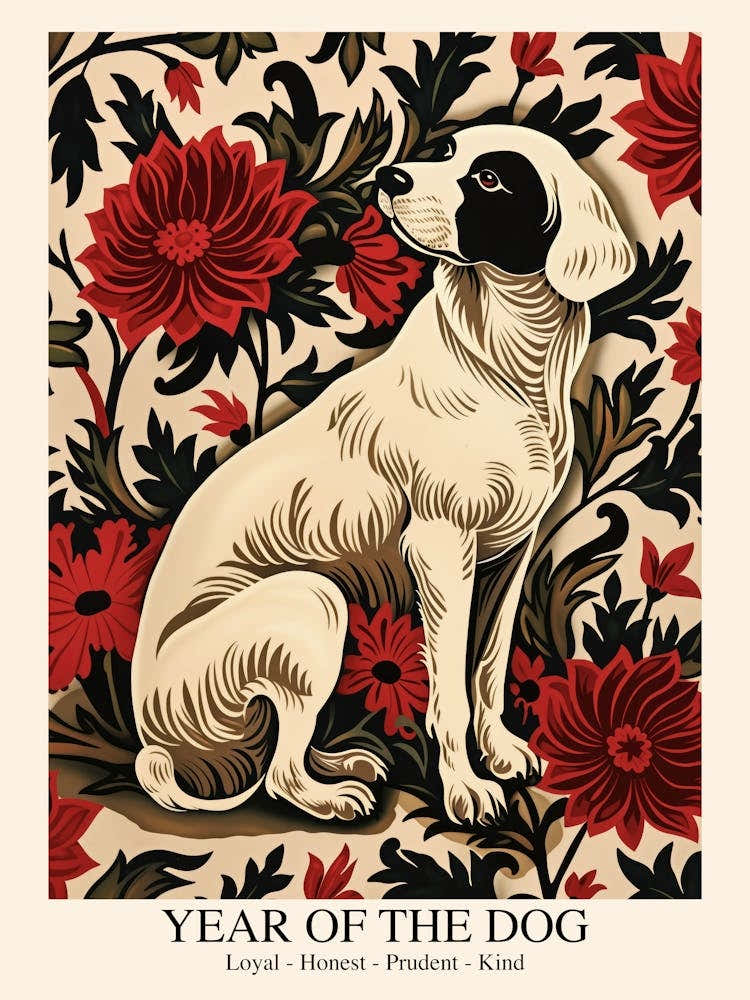 Chinese Lunar Year Of The Dog White 2 William Morris Style