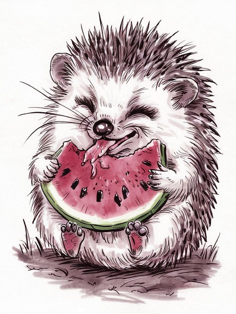 Hedgehog Eating Watermelon 2