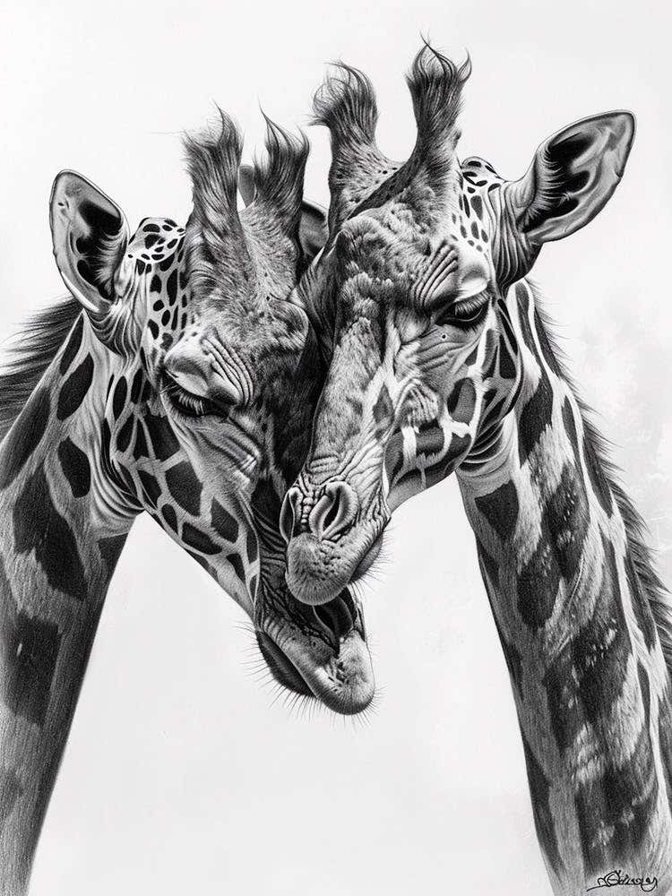 Two Giraffes Pencil Drawing 1