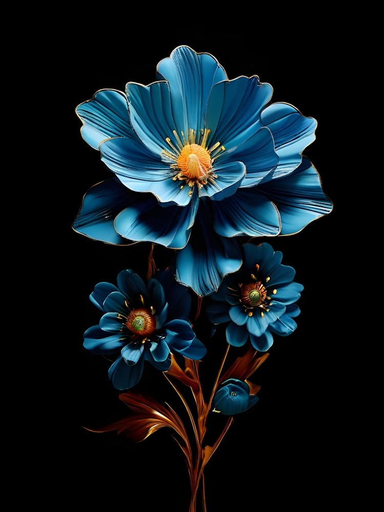 Blue Flowers On Black Background