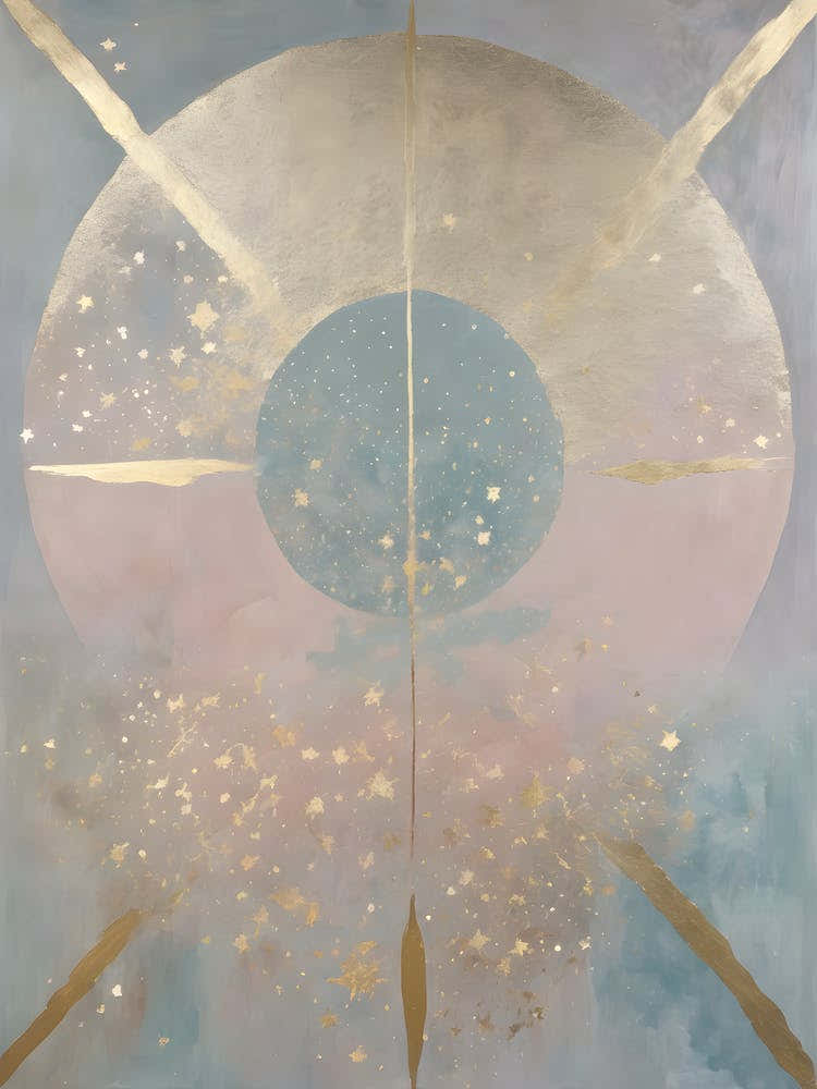 Wabi Sabi Dreams Collection 6 - Japanese Minimalism Abstract Moon Stars Mountains and Trees in Pale Neutral Pastels And Gold Leaf - Soul Scapes Nursery Baby Child or Meditation Room Tranquil Paintings For Serenity and Calm in Your Home