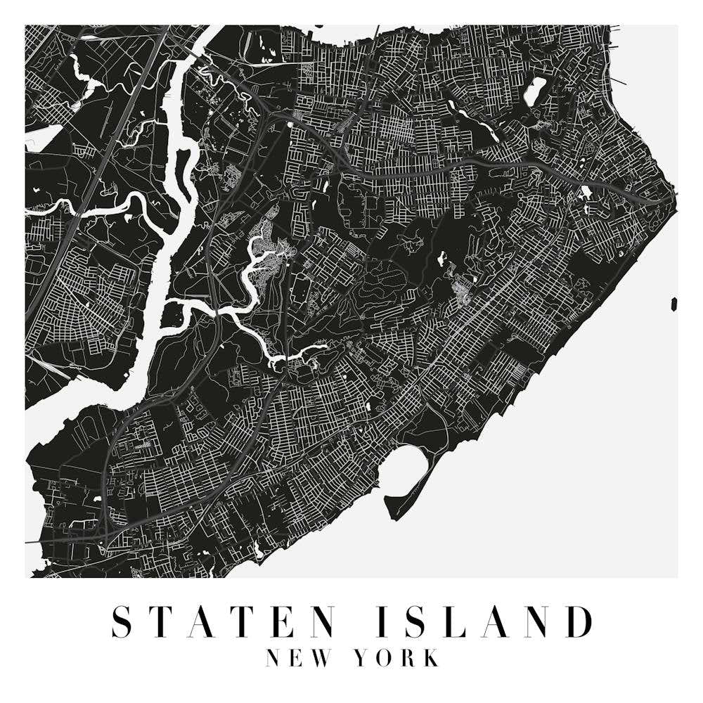 Staten Island New York Minimal Black Mono Street Map  Square