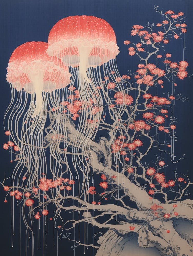 Comb Jellyfish Traditional Japanese Illustration 2