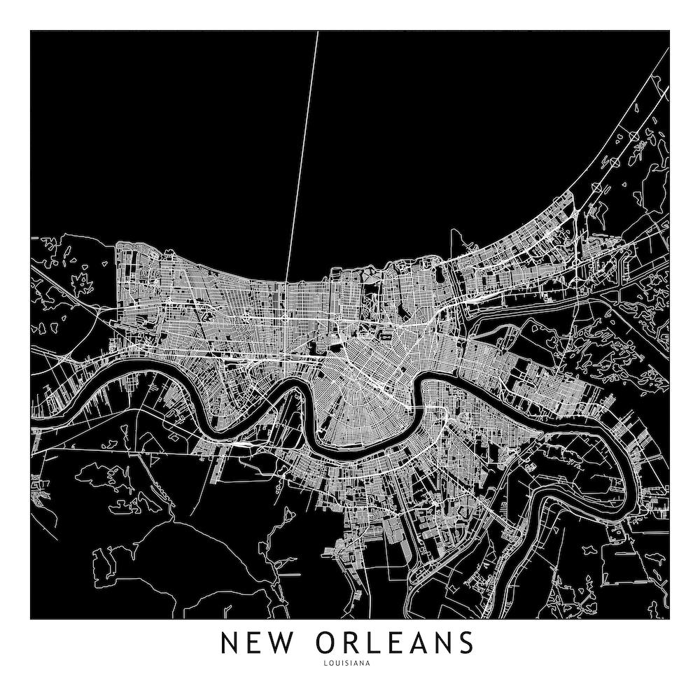 New Orleans Black And White Map Square
