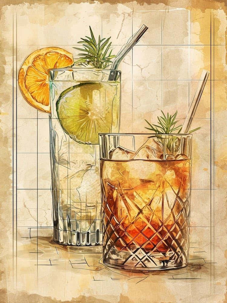 Rosemary Cocktail Watercolour