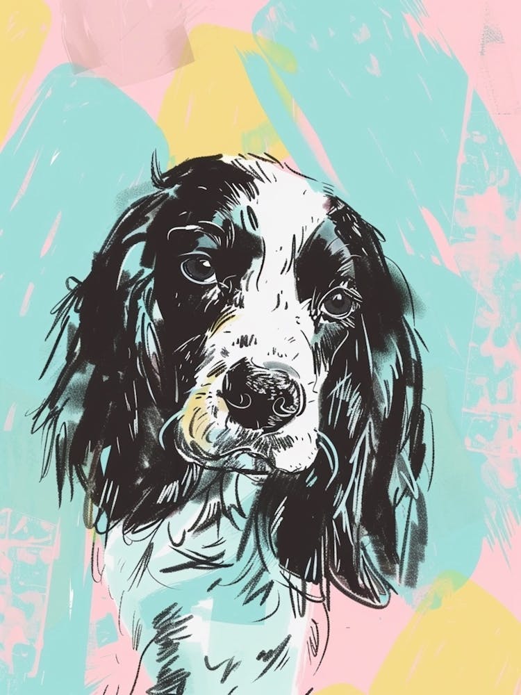 Springer Spaniel Dog Pastel Line Illustration  2
