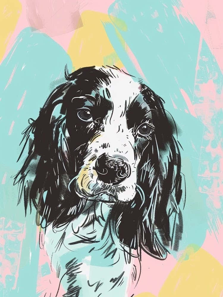 Springer Spaniel Dog Pastel Line Illustration  2
