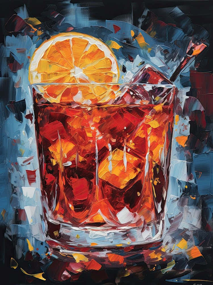 Negroni Cocktail Oil Painting 4