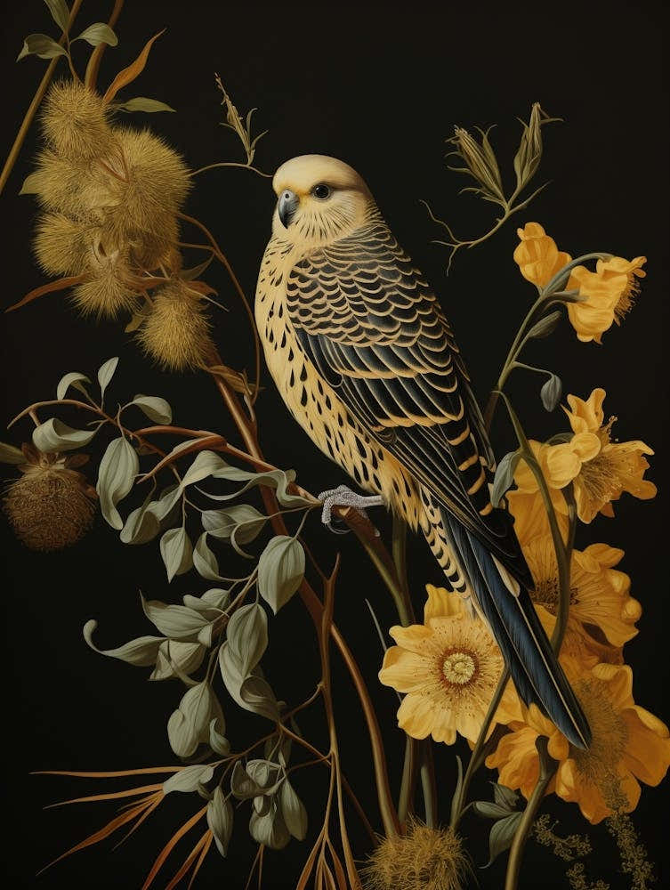 Dark And Moody Botanical Budgerigar 4