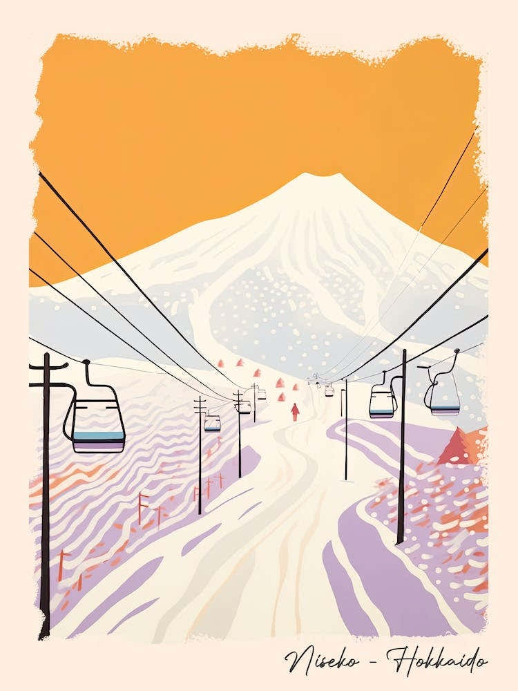Poster Of Niseko   Hokkaido, Japan, Ski Resort Pastel Colours Illustration 3