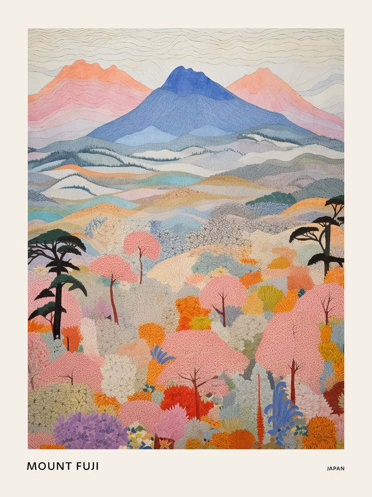 Mount Fuji Japan 3 Colourful Mountain Illustration Poster