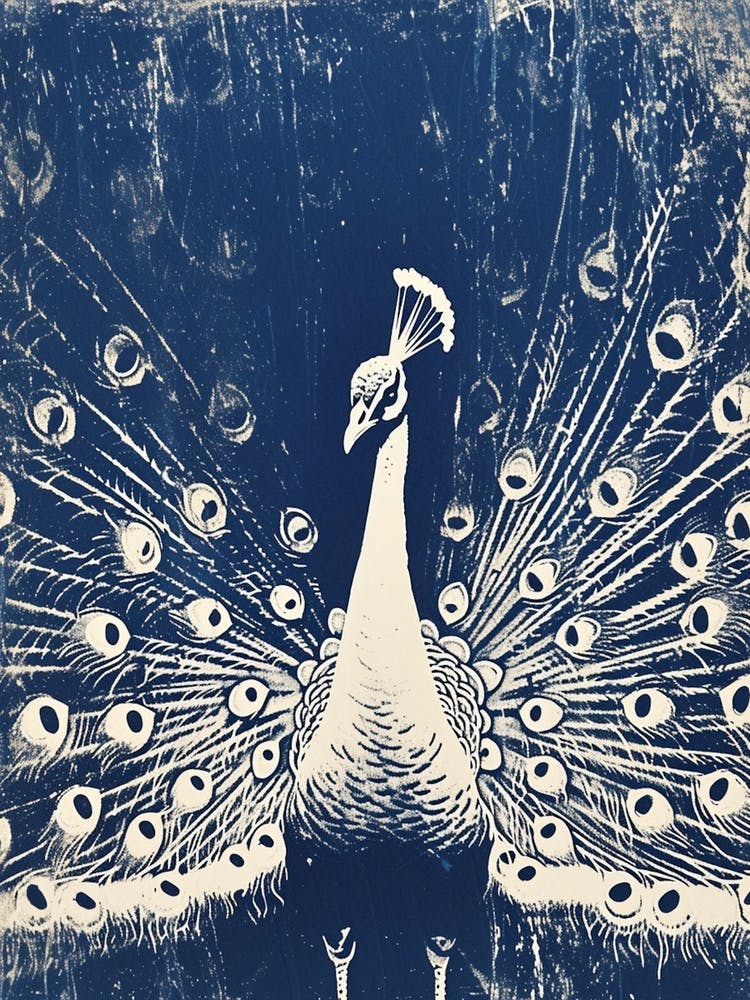 Blue & Cream Peacock Portrait 5