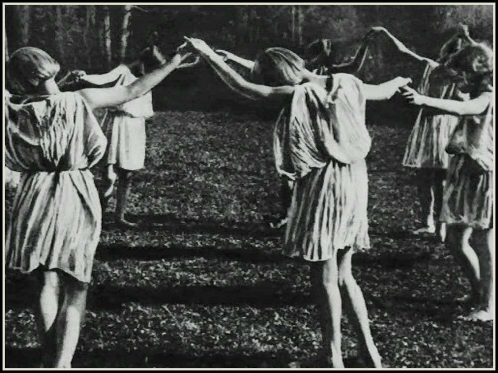 Ritual Dance - Girls Dancing in the Woods on May Day Beltane Vintage Photograph of Witches Womens Circle Flowers in Hair White Dresses Powerful Goddess Worship Healing Magic