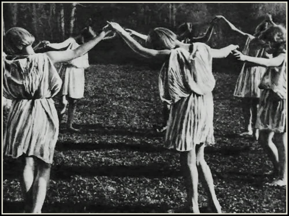 Ritual Dance - Girls Dancing in the Woods on May Day Beltane Vintage Photograph of Witches Womens Circle Flowers in Hair White Dresses Powerful Goddess Worship Healing Magic