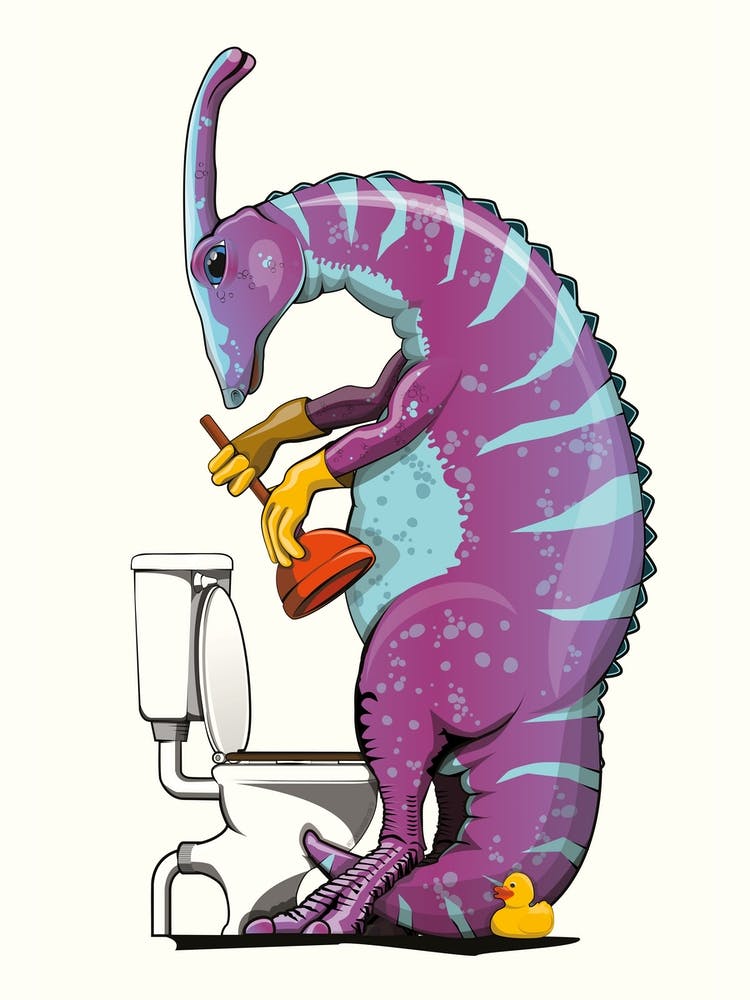 Dinosaur Parasaurolophus Unblocking Toilet