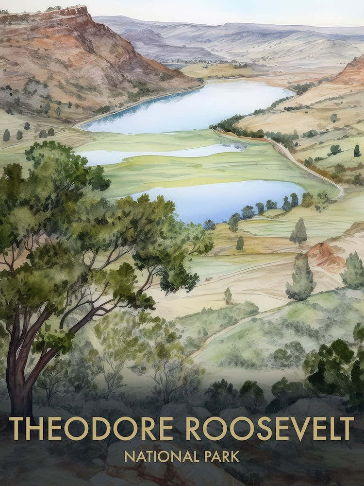 Theodore Roosevelt National Park Watercolour Vintage Travel Poster 4