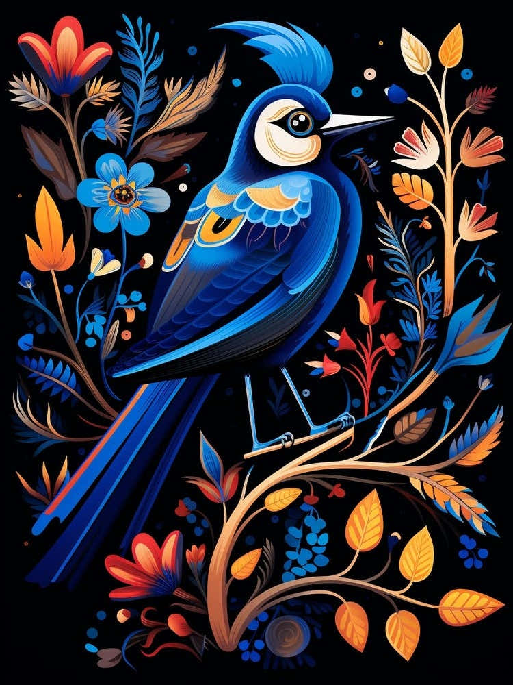 Folk Bird Illustration Blue Jay 2