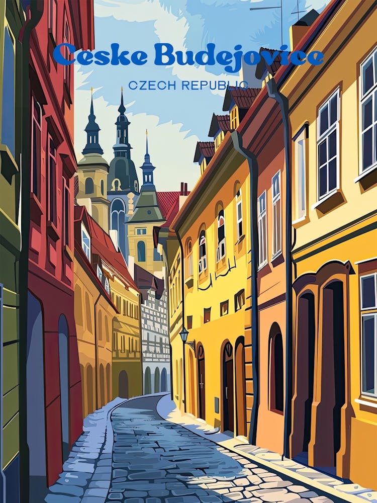 Ceske Budejovice Czech Republic Street Travel Illustration
