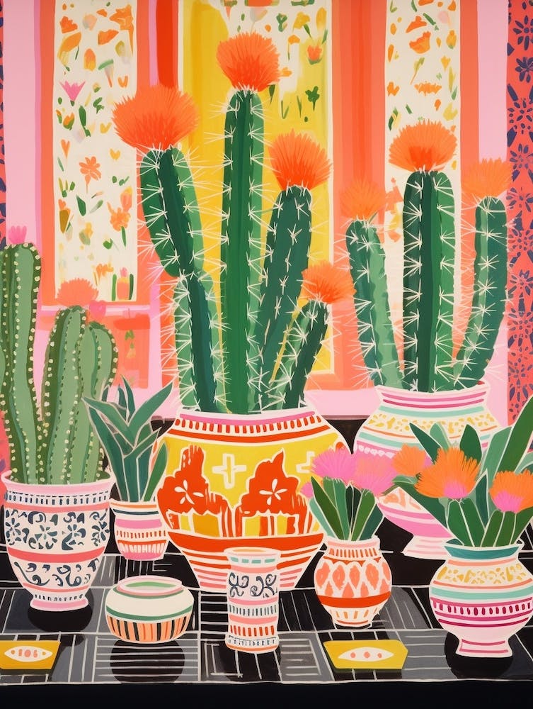 Cactus Painting Maximalist Still Life Fishhook Cactus 2