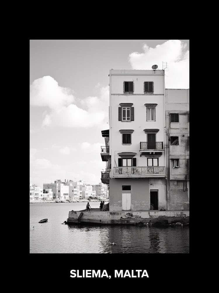 Poster Of Sliema, Malta, Mediterranean Black And White Photography Analogue 4