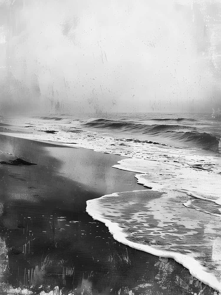 Black And White Photograph Of A Beach 2