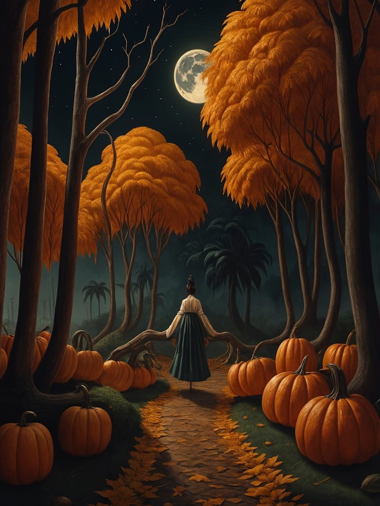 Creepy Pumpkin Road In The Woods