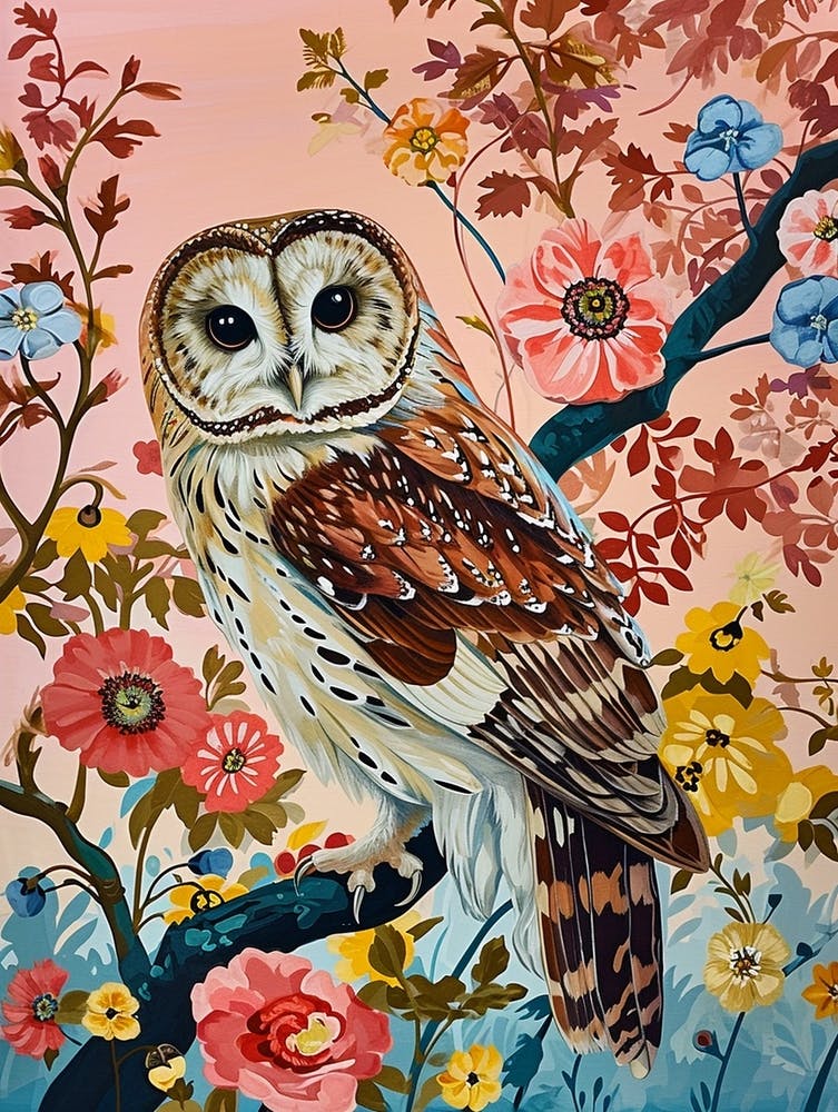 Floral Animal Painting Owl 1