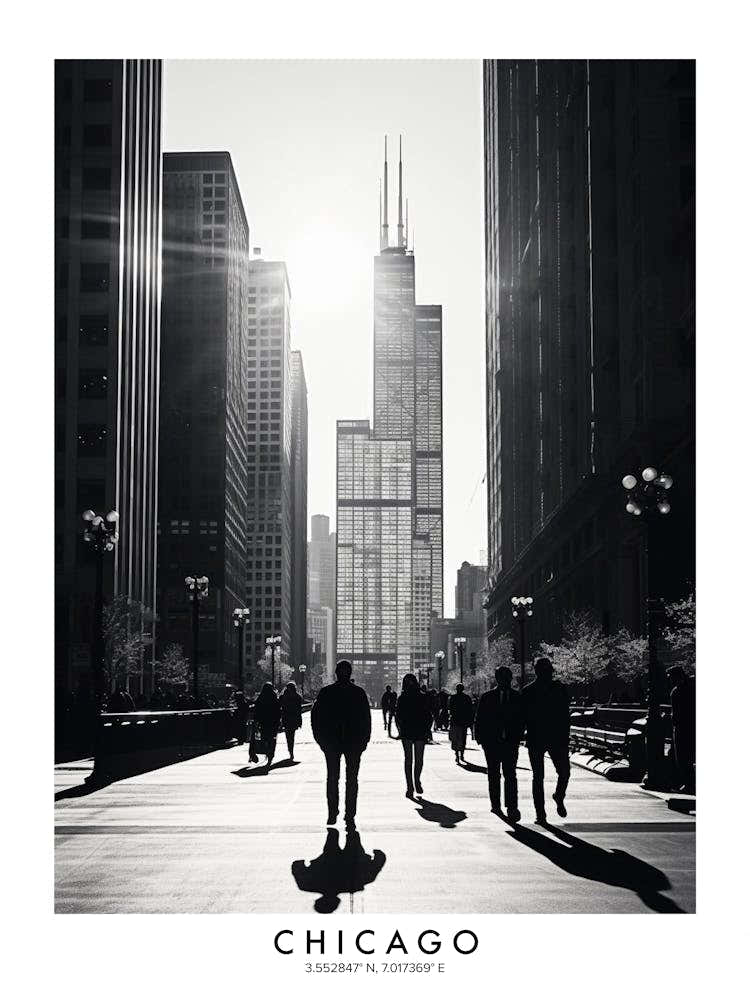 Poster Of Chicago, Black And White Analogue Photograph 2