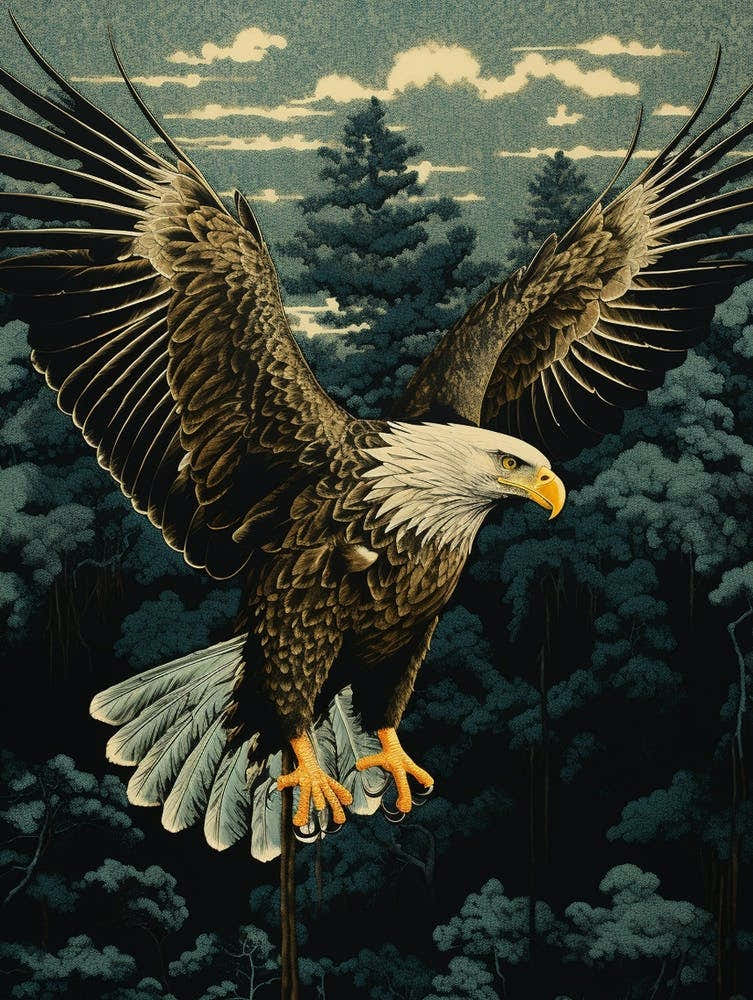 Ohara Koson Inspired Bird Painting Golden Eagle 4