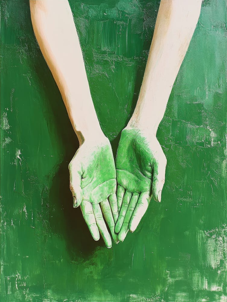 Green Hands Of Young Woman On Green Painting 1