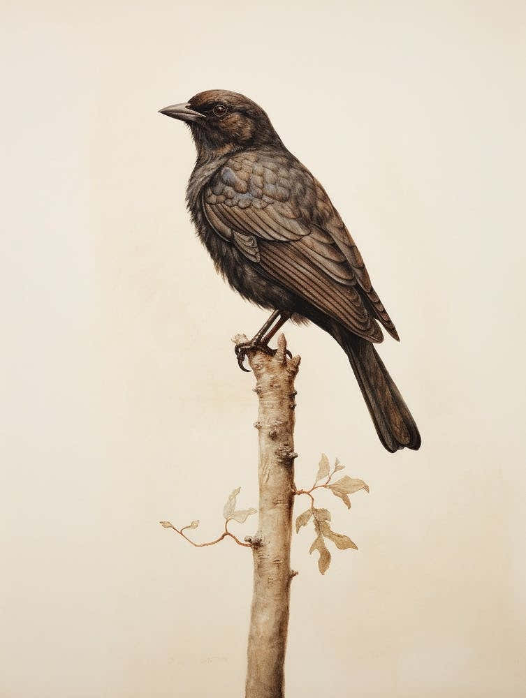 Vintage Bird Drawing Blackbird 1