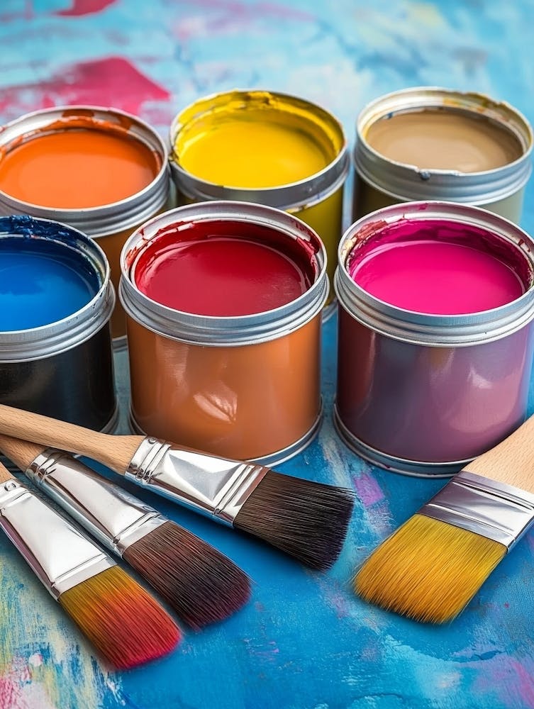 Tin Cans With Paint And Brushes 1