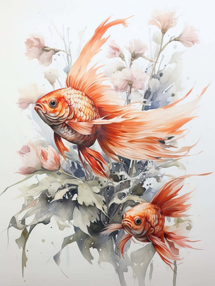 Goldfish, Japanese Brush Painting, Ukiyo E, Minimal 1