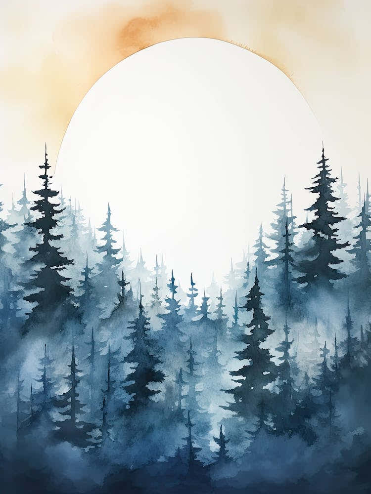 Watercolour Of Taiga Forest   Northern Eurasia And North America 2