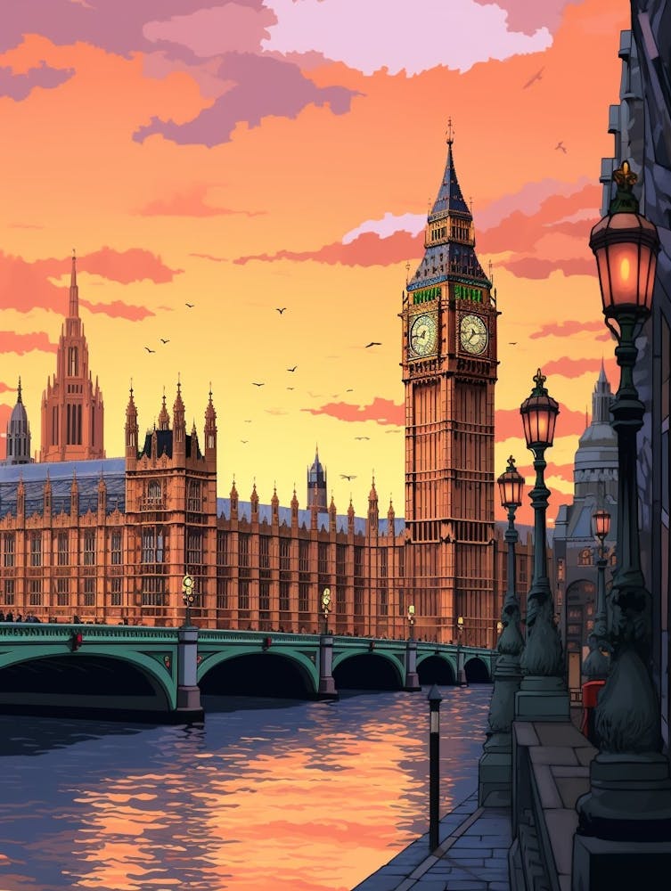 Big Ben And The House Of Parliament Pixel Art 3
