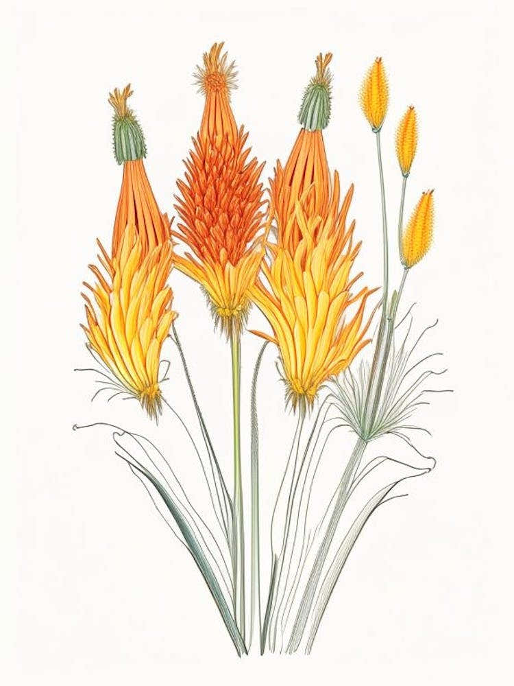 Kniphofia Floral Quentin Blake Inspired Illustration 1 Flower