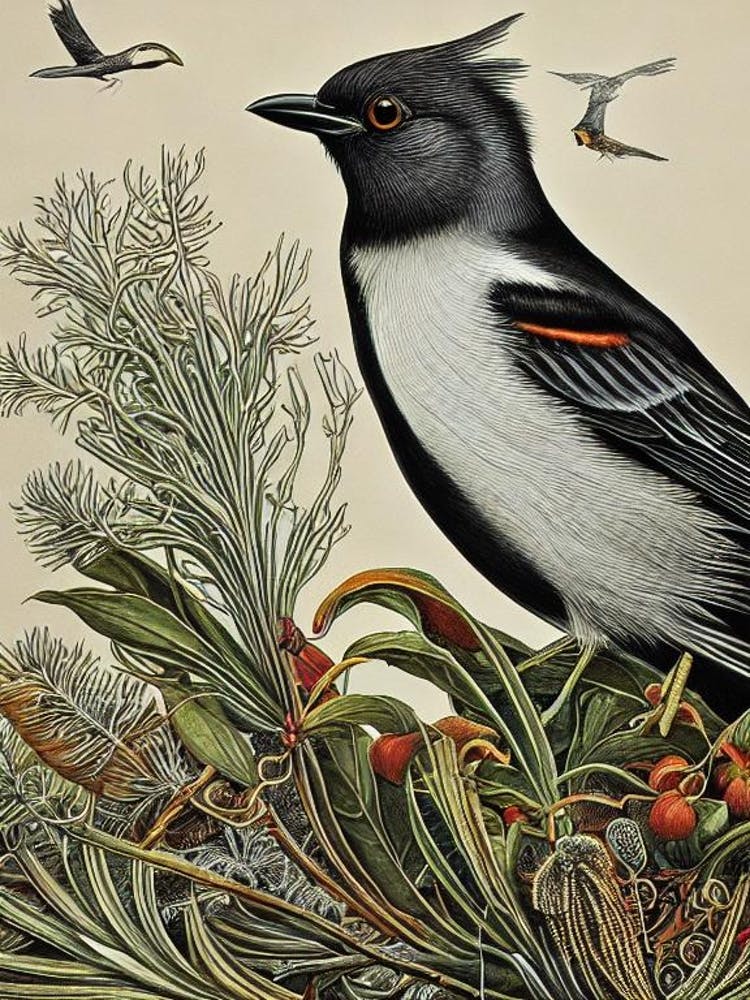 Blackbird Haeckel Style Vintage Illustration Bird