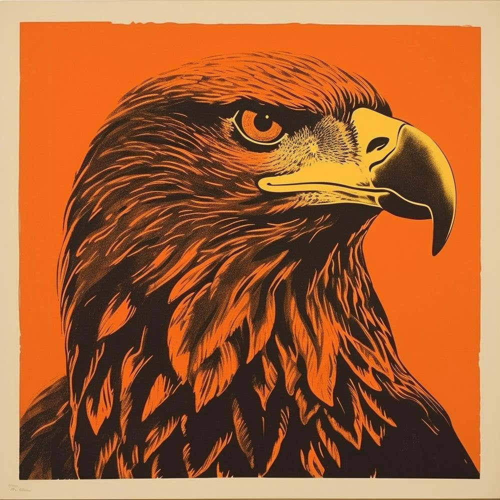 Retro Bird Lithograph Golden Eagle