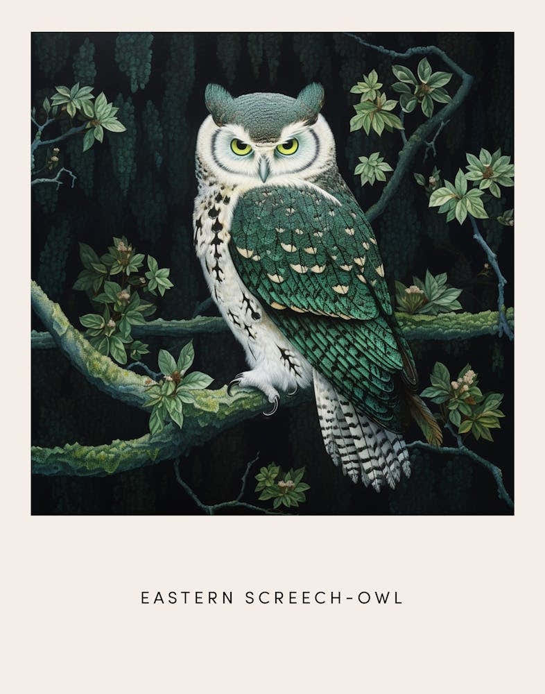 Ohara Koson Inspired Bird Painting Eastern Screech Owl 4 Poster