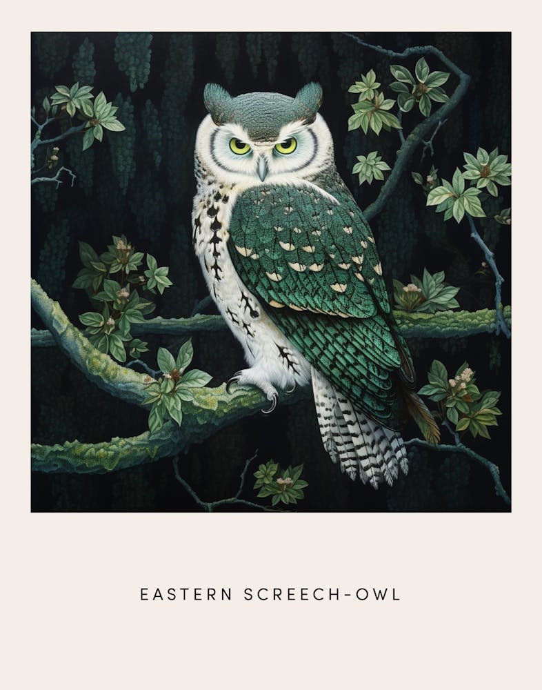 Ohara Koson Inspired Bird Painting Eastern Screech Owl 4 Poster