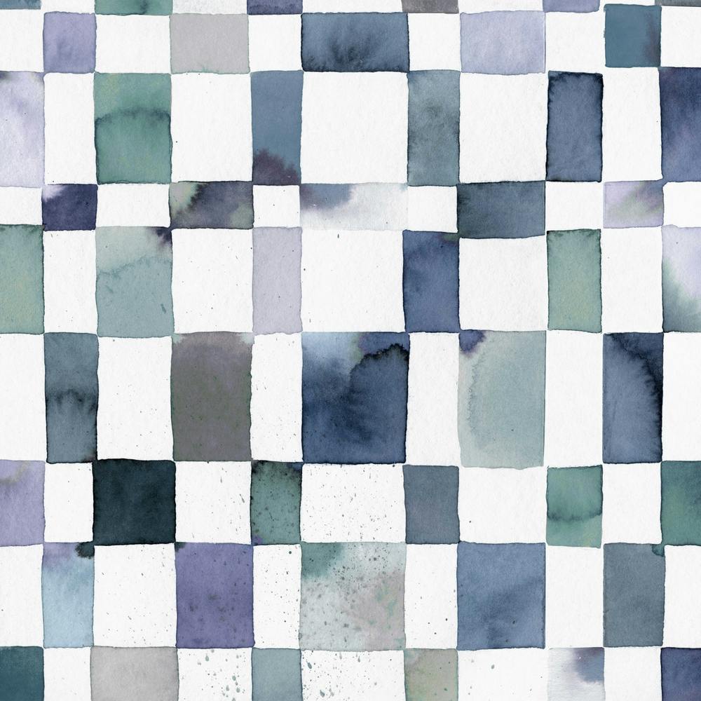 Watercolor Checker Indigo Square