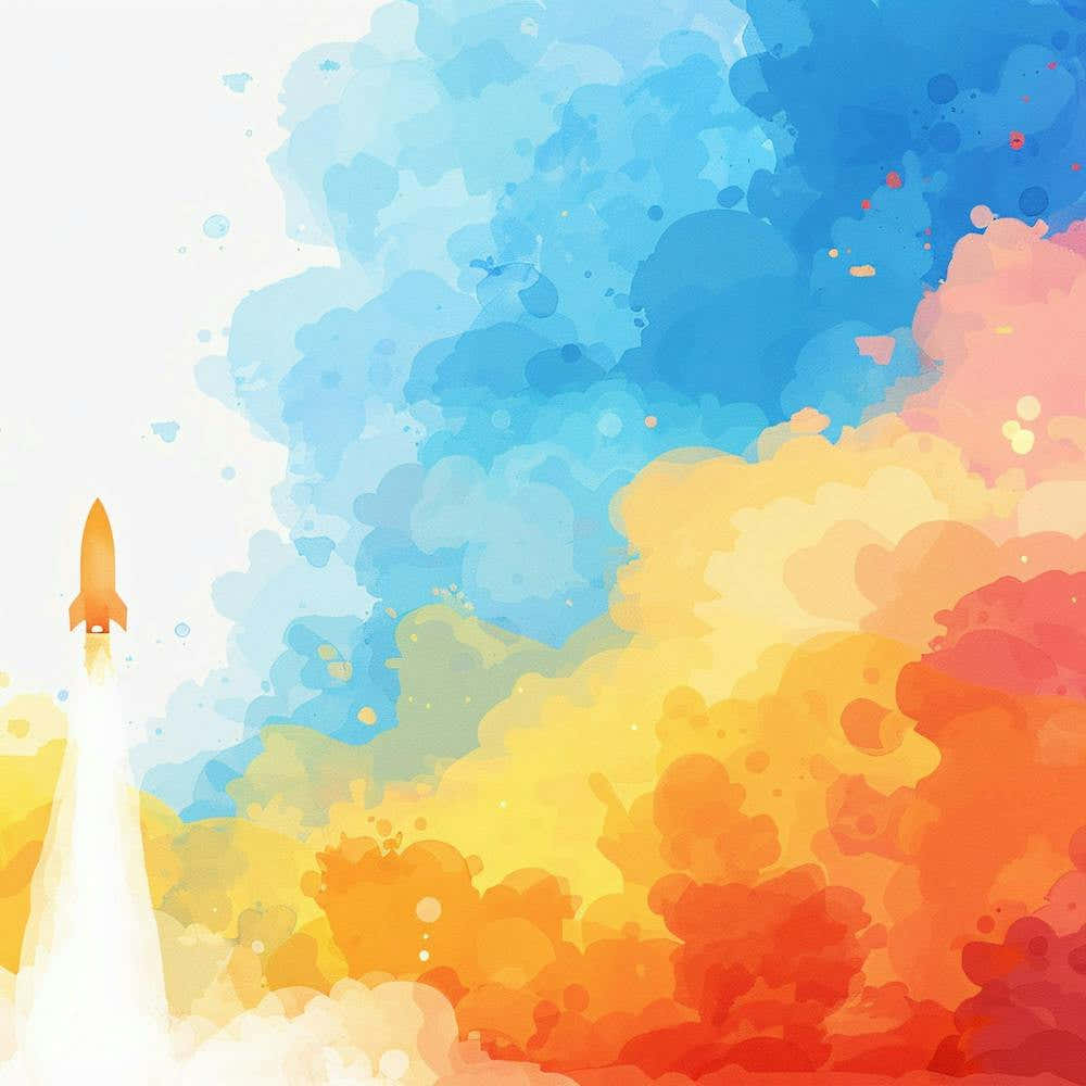Abstract Watercolor Illustration Of A Rocket