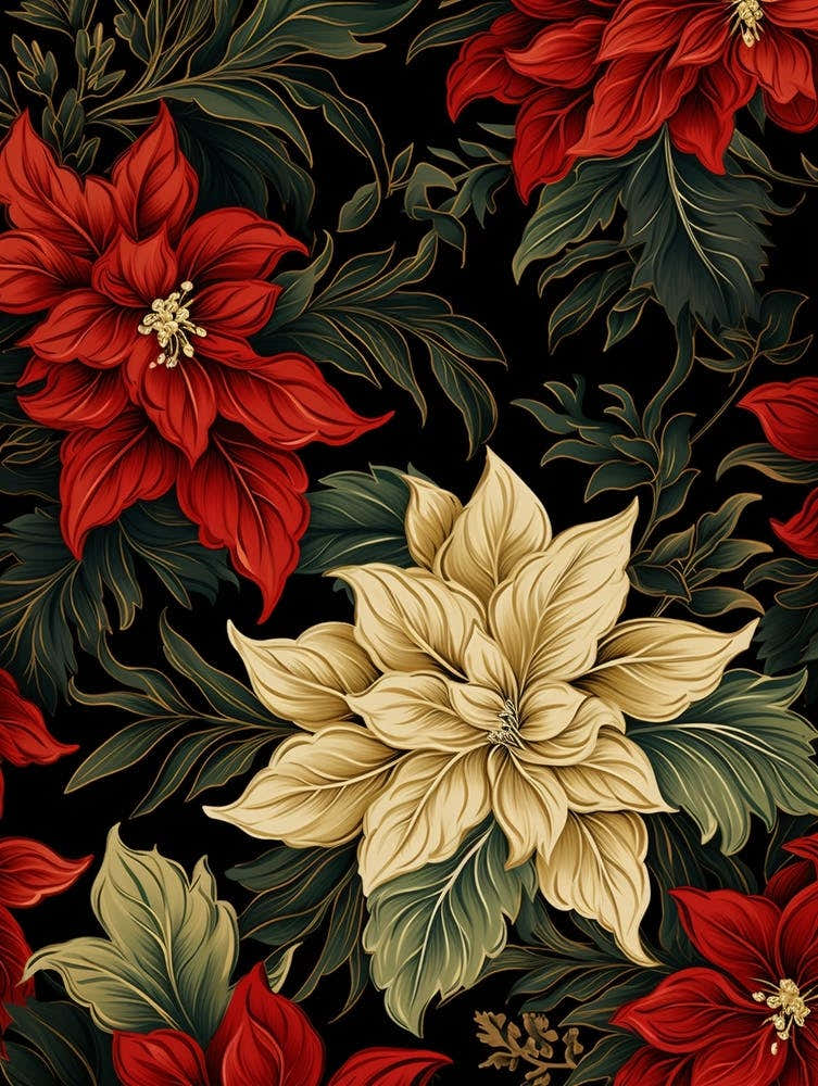 Poinsettia 4 William Morris Style Winter Florals