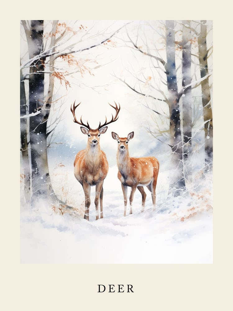 Winter Watercolour Deer 6 Poster