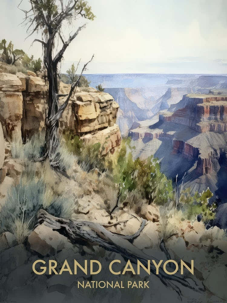 Grand Canyon National Park Watercolour Vintage Travel Poster 1