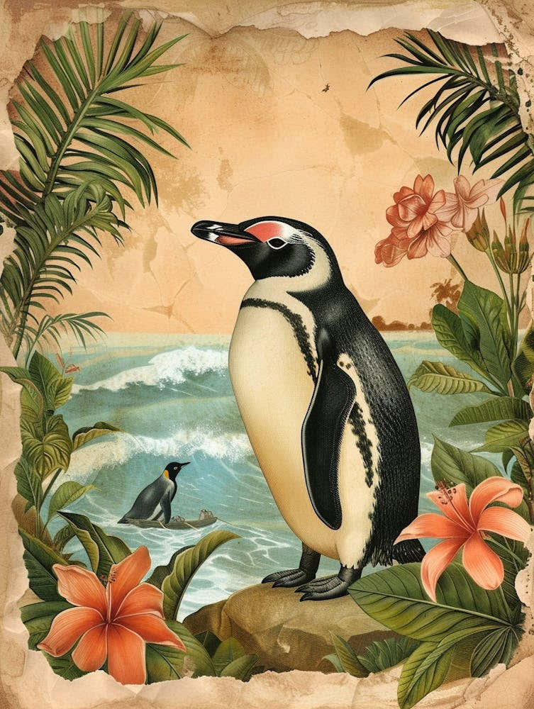 Adlie Penguin Paradise Harbor Vintage Botanical Painting 4