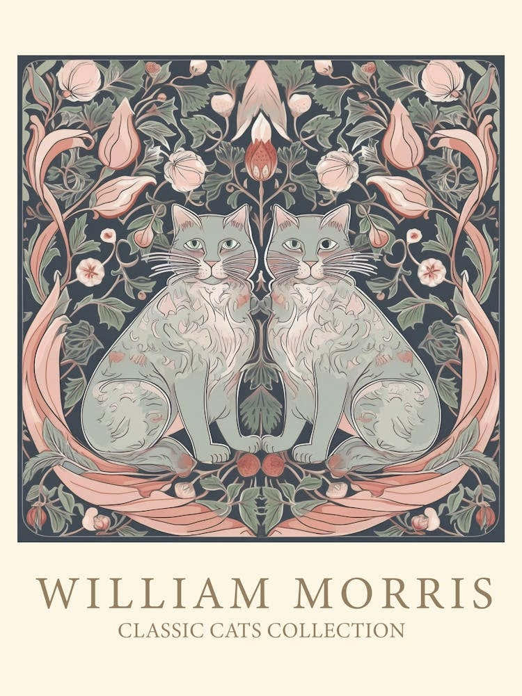 William Morris Inspired   Classic Cats Pink And Sage